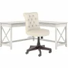 L-Desks*Bush Furniture Key West 60"W L Shaped Desk with Mid Back Tufted Office Chair, Linen White Oak (KWS045LW)