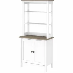 Bookcases*Bush Furniture Mayfield 5-Shelf 66"H Standard Bookcase with Doors, Pure White/Shiplap Gray (MAY019GW2)