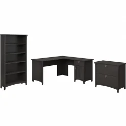L-Desks*Bush Furniture Salinas 60"W L Shaped Desk with Lateral File Cabinet and 5 Shelf Bookcase, (SAL003VB) Vintage Black