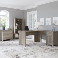 L-Desks*Bush Furniture Salinas 60"W L Shaped Desk with Lateral File Cabinet and 5 Shelf Bookcase, (SAL003DG) Driftwood Gray