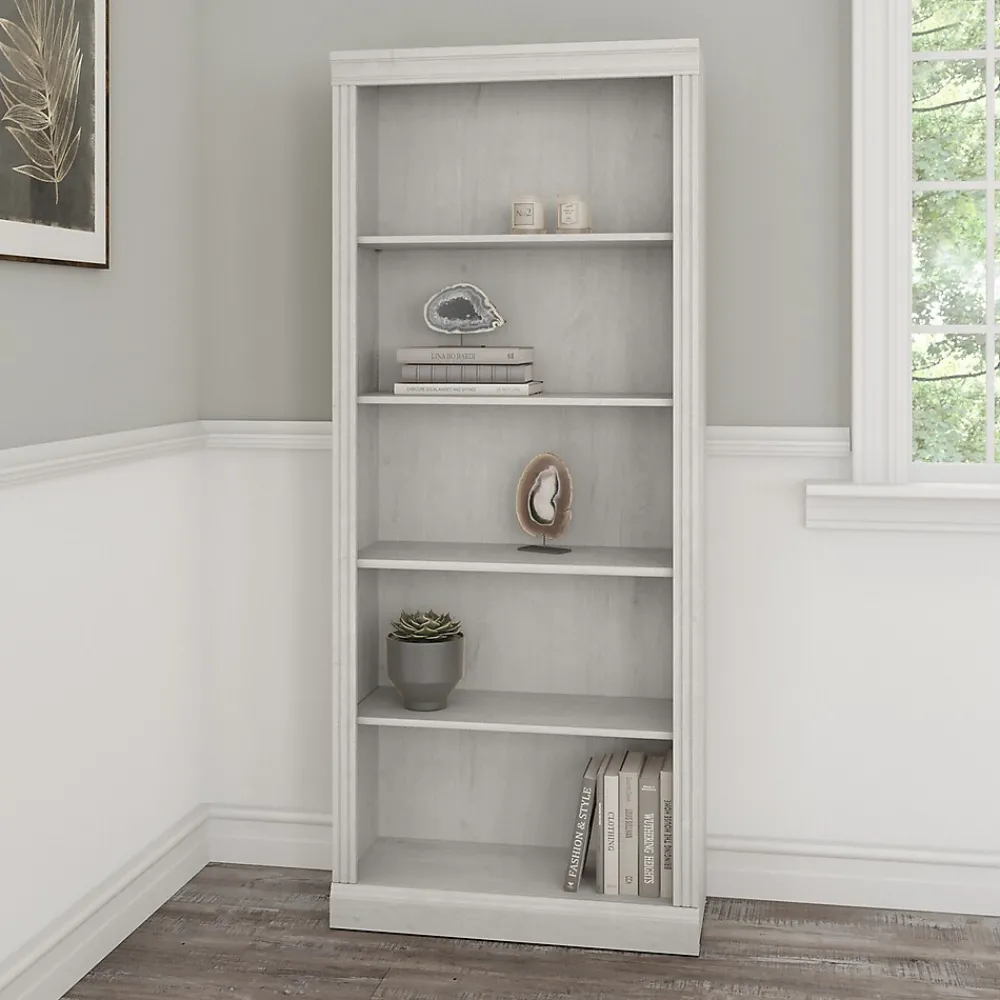 Bookcases*Bush Furniture Saratoga 72"H 5-Shelf Bookcase with Adjustable Shelves, Linen White Oak Laminate (W1645C-03)