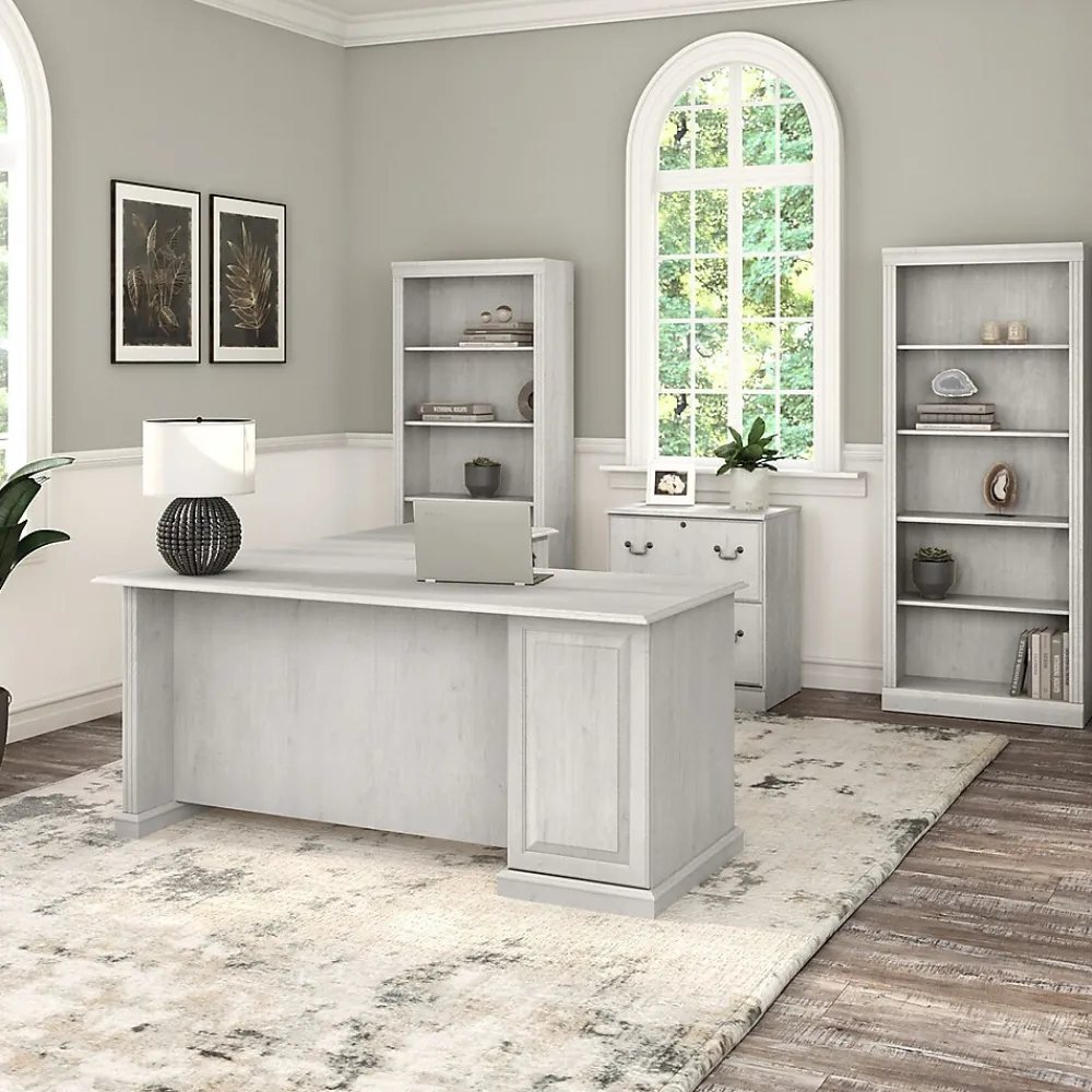 Bookcases*Bush Furniture Saratoga 72"H 5-Shelf Bookcase with Adjustable Shelves, Linen White Oak Laminate (W1645C-03)