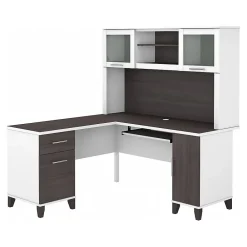 L-Desks*Bush Furniture Somerset 60" L-Shaped Desk with Hutch, (SET002SGWH) Storm Gray/White