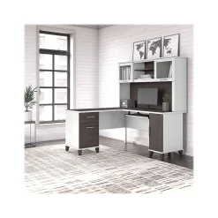 L-Desks*Bush Furniture Somerset 60" L-Shaped Desk with Hutch, (SET002SGWH) Storm Gray/White