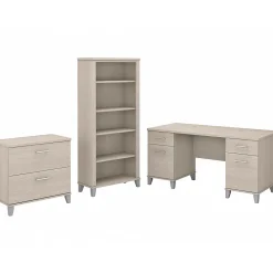 Computer Desks*Bush Furniture Somerset 60" Computer Desk with Lateral File Cabinet and 5-Shelf Bookcase, (SET013SO) Sand Oak