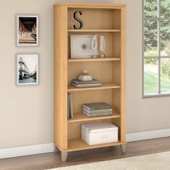 Bookcases*Bush Furniture Somerset 65.21"H 5-Shelf Bookcase with Adjustable Shelves, Laminate (WC81465) Maple Cross