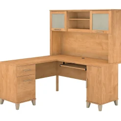 L-Desks*Bush Furniture Somerset 60"W L Shaped Desk with Hutch, (SET002MC) Maple Cross