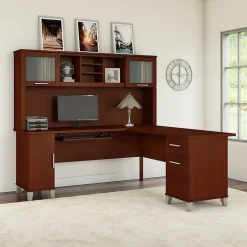Computer Desks*Bush Furniture Somerset 72"W L Shaped Desk with Hutch, (SET001HC) Hansen Cherry
