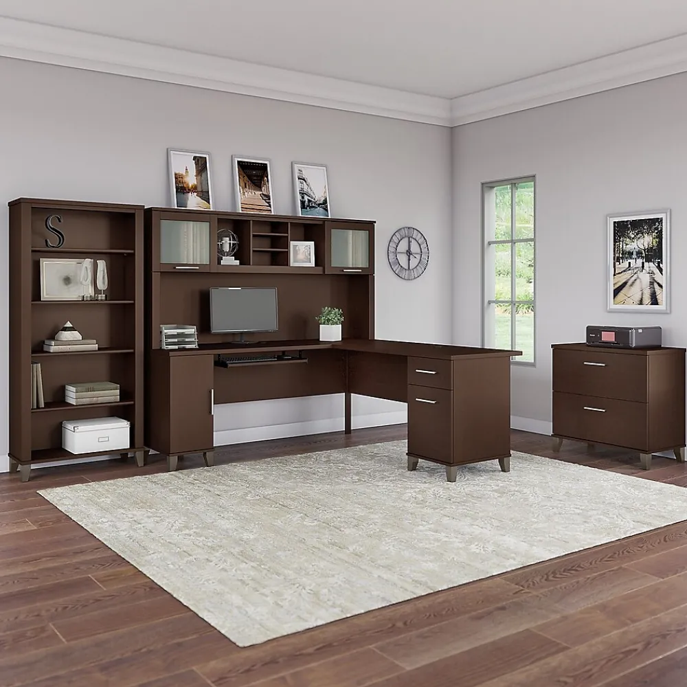 L-Desks*Bush Furniture Somerset 72"W L Shaped Desk with Storage, (WC81810K) Mocha Cherry