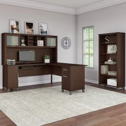 L-Desks*Bush Furniture Somerset 72"W L Shaped Desk with Hutch and 5 Shelf Bookcase, Mocha Cherry (SET011MR)