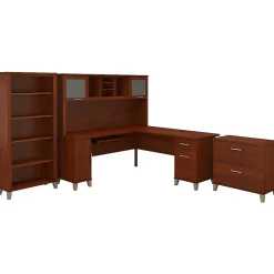 Office Desks*Bush Furniture Somerset 72"W L Shaped Desk with Hutch, Lateral File Cabinet and Bookcase, (SET012HC) Hansen Cherry