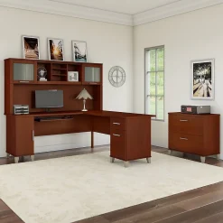L-Desks*Bush Furniture Somerset 72"W L Shaped Desk with Hutch and Lateral File Cabinet, (SET009HC) Hansen Cherry