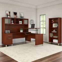 L-Desks*Bush Furniture Somerset 72"W 3 Position Sit to Stand L Shaped Desk with Hutch and Bookcase, (SET017HC) Hansen Cherry