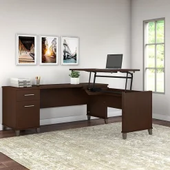 L-Desks*Bush Furniture Somerset 72"W 3 Position Sit to Stand L Shaped Desk, (SET014MR) Mocha Cherry