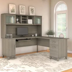 L-Desks*Bush Furniture Somerset 72"W L Shaped Desk with Hutch, (SET001AG) Ash Gray
