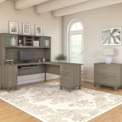 L-Desks*Bush Furniture Somerset 72W L Shaped Desk with Hutch and Lateral File Cabinet, (SET009AG) Ash Gray