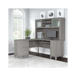 L-Desks*Bush Furniture Somerset 60"W L Shaped Desk with Hutch, (SET002PG) Platinum Gray