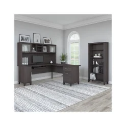 L-Desks*Bush Furniture Somerset 72"W L Shaped Desk with Hutch and 5 Shelf Bookcase, (SET011SG) Storm Gray