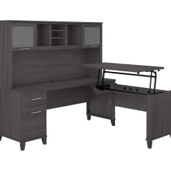 L-Desks*Bush Furniture Somerset 72"W 3 Position Sit to Stand L Shaped Desk with Hutch, (SET015SG) Storm Gray