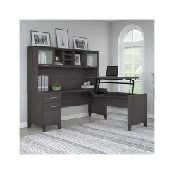 L-Desks*Bush Furniture Somerset 72"W 3 Position Sit to Stand L Shaped Desk with Hutch, (SET015SG) Storm Gray
