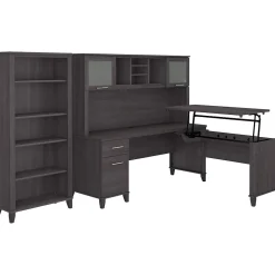 L-Desks*Bush Furniture Somerset 72"W 3 Position Sit to Stand L Shaped Desk with Hutch and Bookcase, (SET017SG) Storm Gray