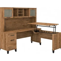 L-Desks*Bush Furniture Somerset 72"W 3 Position Sit to Stand L Shaped Desk with Hutch, (SET015FW) Fresh Walnut
