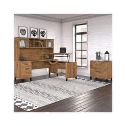L-Desks*Bush Furniture Somerset 72"W 3 Position Sit to Stand L Shaped Desk with Hutch and File Cabinet, (SET016FW) Fresh Walnut