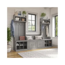 Storage Cabinets*Bush Furniture Woodland Entryway Storage Set with Hall Trees and Shoe Bench with Doors, Cape Cod Gray (WDL011CG)