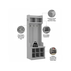 Storage Cabinets*Bush Furniture Woodland Entryway Storage Set with Hall Trees and Shoe Bench with Doors, Cape Cod Gray (WDL011CG)