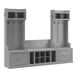 Storage Cabinets*Bush Furniture Woodland Entryway Storage Set with Hall Trees and Shoe Bench with Drawers, Cape Cod Gray (WDL012CG)
