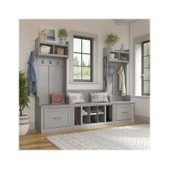 Storage Cabinets*Bush Furniture Woodland Entryway Storage Set with Hall Trees and Shoe Bench with Drawers, Cape Cod Gray (WDL012CG)