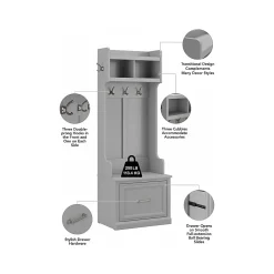 Storage Cabinets*Bush Furniture Woodland Entryway Storage Set with Hall Trees and Shoe Bench with Drawers, Cape Cod Gray (WDL012CG)