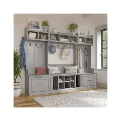 Storage Cabinets*Bush Furniture Woodland Full Entryway Storage Set with Coat Rack and Shoe Bench with Drawers, Cape Cod Gray (WDL014CG)