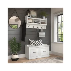 Storage Cabinets*Bush Furniture Woodland 40W Shoe Storage Bench with Doors and Wall Mounted Coat Rack, White Ash (WDL003WAS)