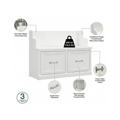 Storage Cabinets*Bush Furniture Woodland 40W Entryway Bench with Doors and Wall Mounted Coat Rack, White Ash (WDL009WAS)