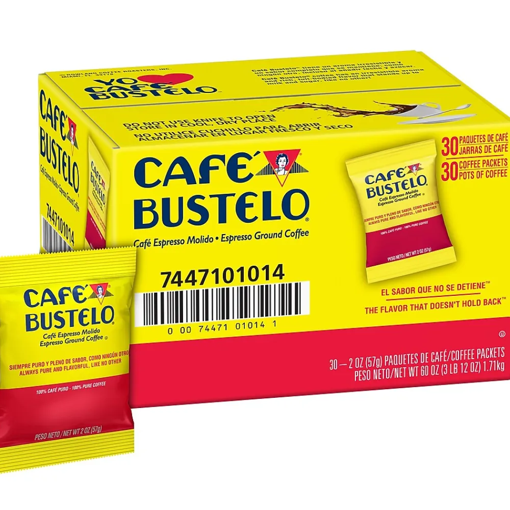 Cafe Bustelo Ground Coffee Fraction Packs, Espresso Roast, 2 oz., 30/Carton (01014)