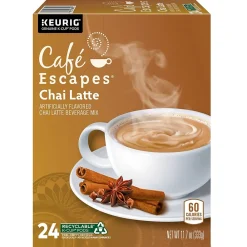 Cafe Escapes Chai Latte Coffee, Keurig® K-Cup® Pods, Light Roast, 24/Box (6805)