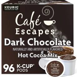 Cafe Escapes Dark Chocolate Hot Cocoa, Keurig K-Cup Pod, 96/Carton (6802CT)