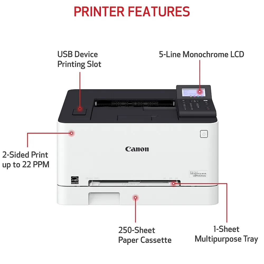 Canon imageCLASS LBP632Cdw Wireless Color Laser Printer, Single-Function, Print (LBP632CDW)