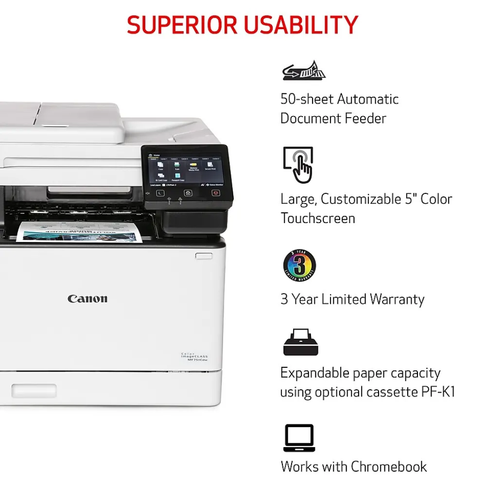 Canon imageCLASS MF751Cdw Wireless Color Laser Printer, All-In-One, Print, Scan, Copy (MF751CDW)