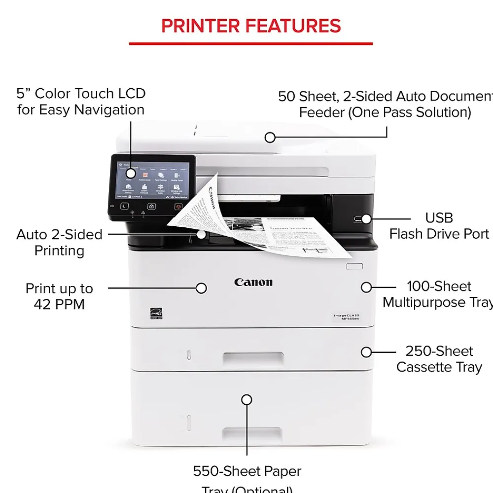 Canon ImageCLASS MF465dw Wireless Black & White Laser Printer, All-In-One, Print, Scan, Copy, Fax (5951C005)
