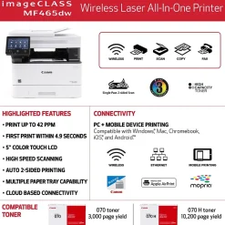 Canon ImageCLASS MF465dw Wireless Black & White Laser Printer, All-In-One, Print, Scan, Copy, Fax (5951C005)