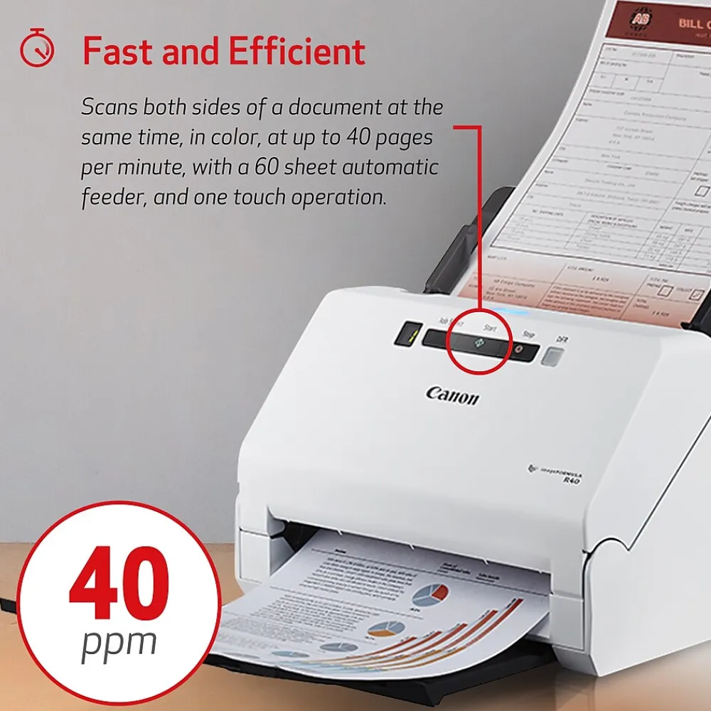 Canon imageFORMULA R40 USB Duplex Document Scanner, White (4229C001)