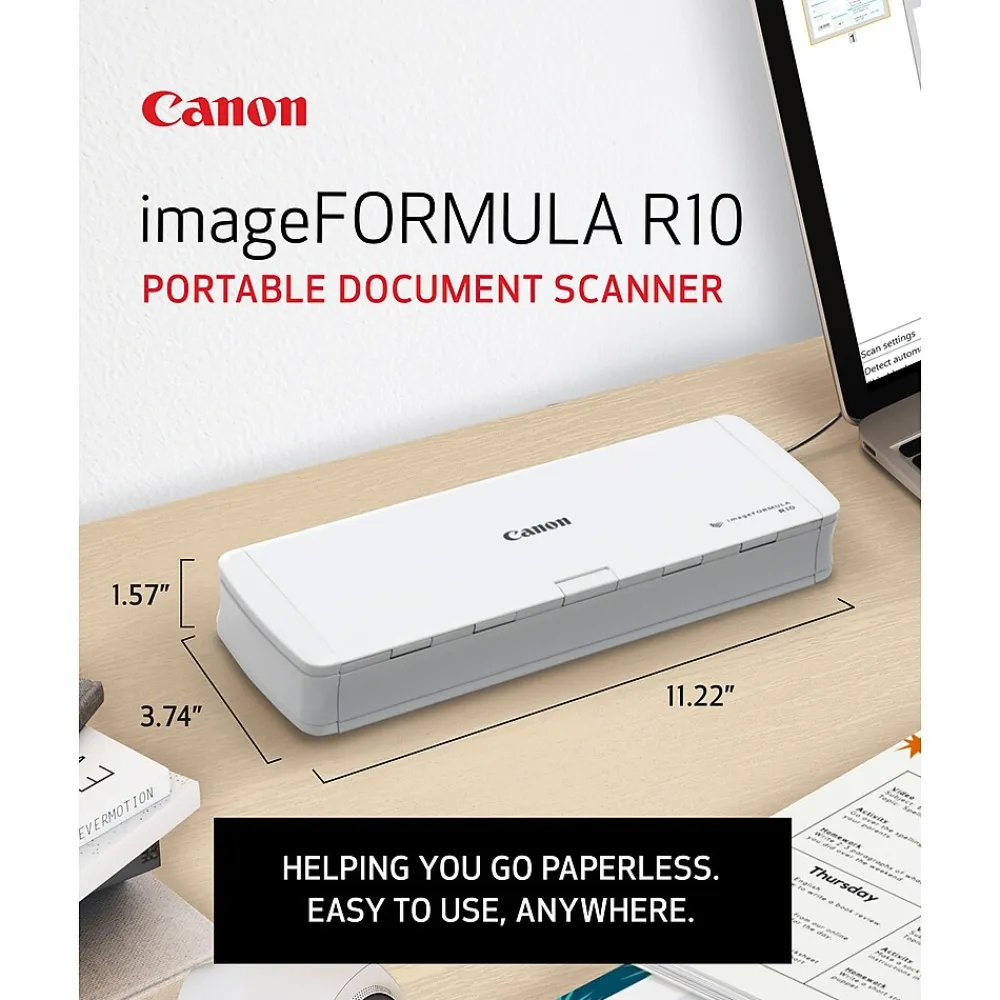 Canon imageFORMULA R10 USB Duplex Portable Document Scanner, White (4861C001)