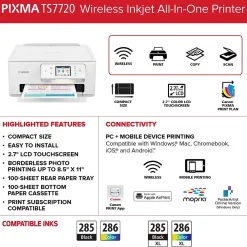 Canon PIXMA TS7720 Wireless Color Inkjet Printer, All-In-One, Print, Scan, Copy (TS7720)
