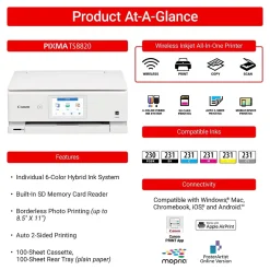 Canon PIXMA TS8820 Wireless Color Inkjet Printer, All-In-One, Print, Scan, Copy (6793C022)