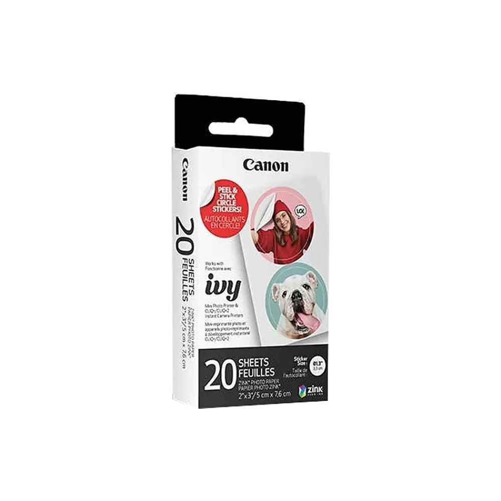 Photo Paper*Canon ZINK Precut Circle Sticker Paper, 2" x 3", 10 Sheets/Pack, 2 Packs/Carton (4967C001)