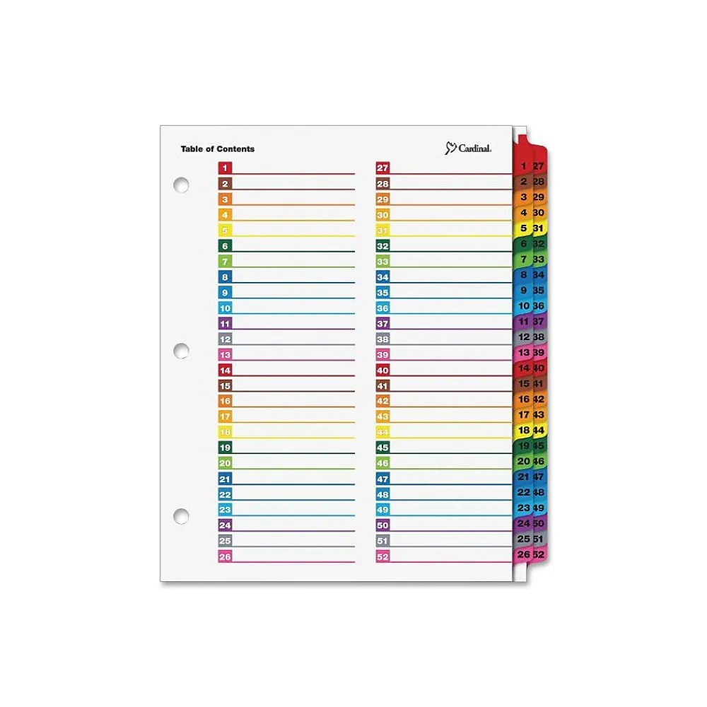 Dividers|Cardinal OneStep Printable Table of Contents and Dividers, 52-Tab, Multicolor, 1/St
