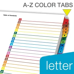 Dividers|Cardinal OneStep Printable Table of Contents and Dividers, A-Z - 26-Tab, Multicolor, 1/St