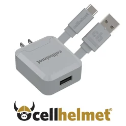 cellhelmet 2.1-Amp Single-USB Wall Charger with USB-A to USB-C Round Cable, 3 Feet (WALL-2.1/1+R-USB-C-3-G)